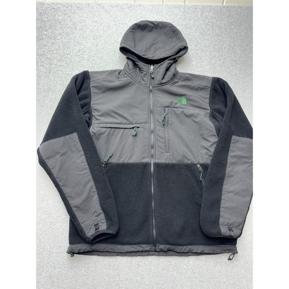 The North Face Jacket Mens‎ M Polartec Grid Hooded Fleece Gray Black Vtg Y2K - Picture 1 of 16